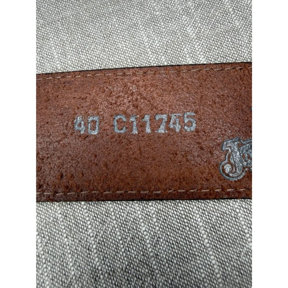 Justin Bent Rail Mens Brown Leather Belt 40 Western Made in USA Silver Buckle